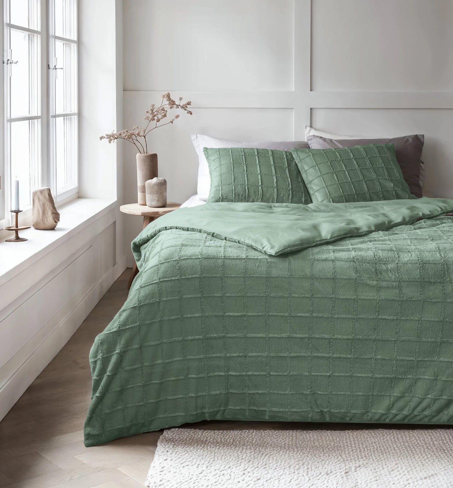 Faux Fur Check Donker Groen