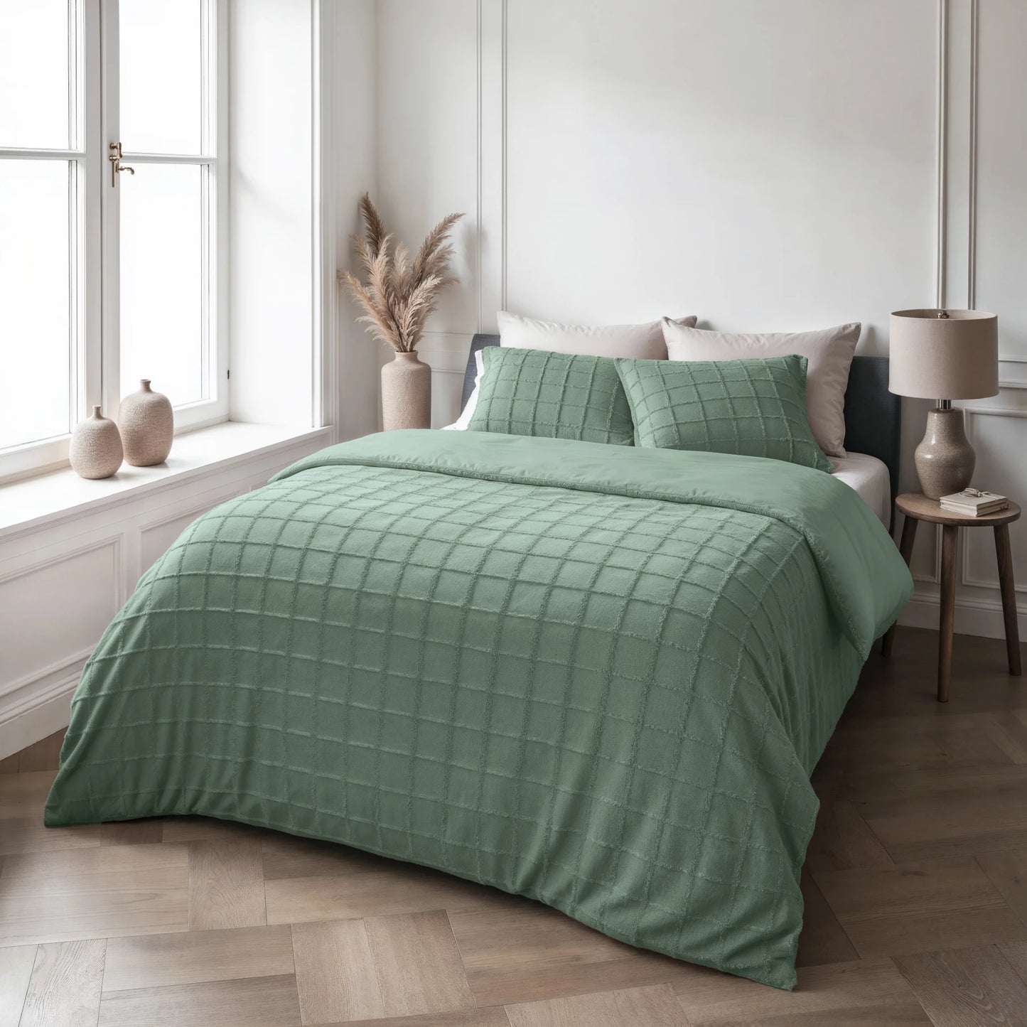 Faux Fur Check Donker Groen
