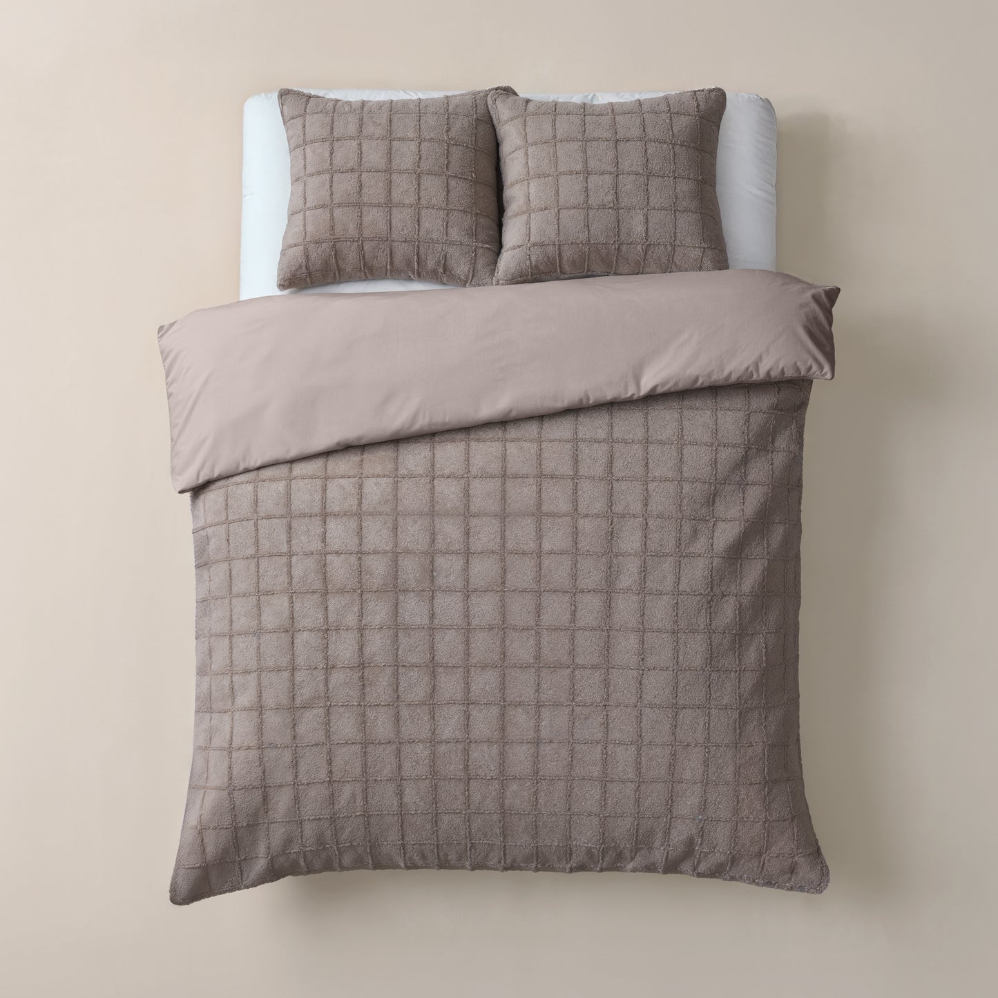 Faux Fur Check Taupe 240x200/220