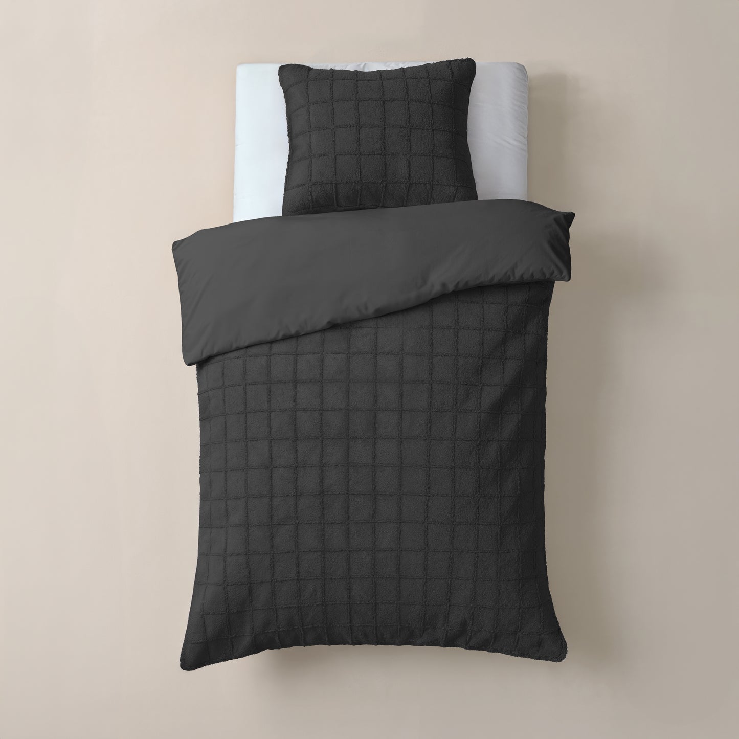 Faux Fur Check Zwart 140x200/220