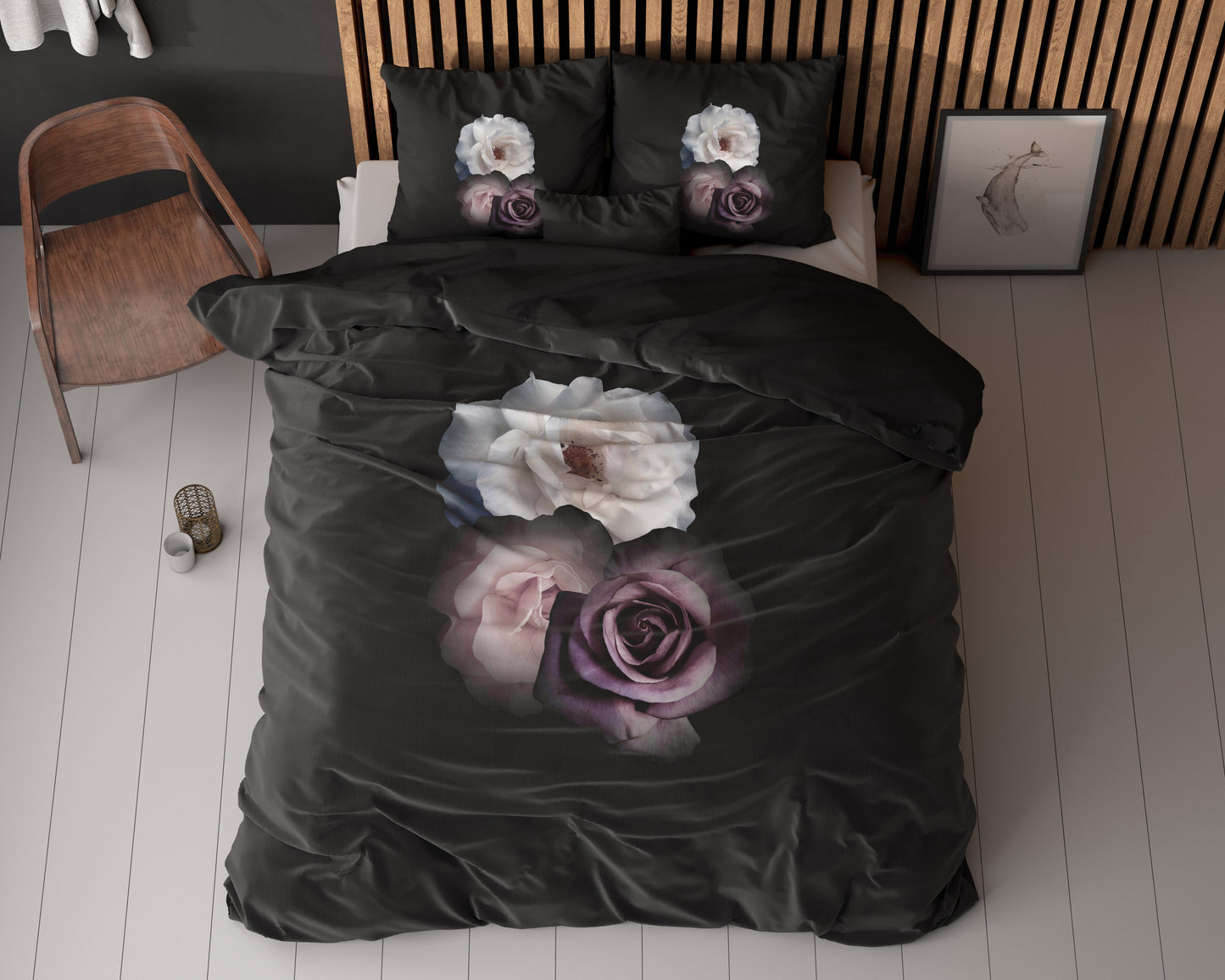 Deep Flowers Zwart 200 x 200/220