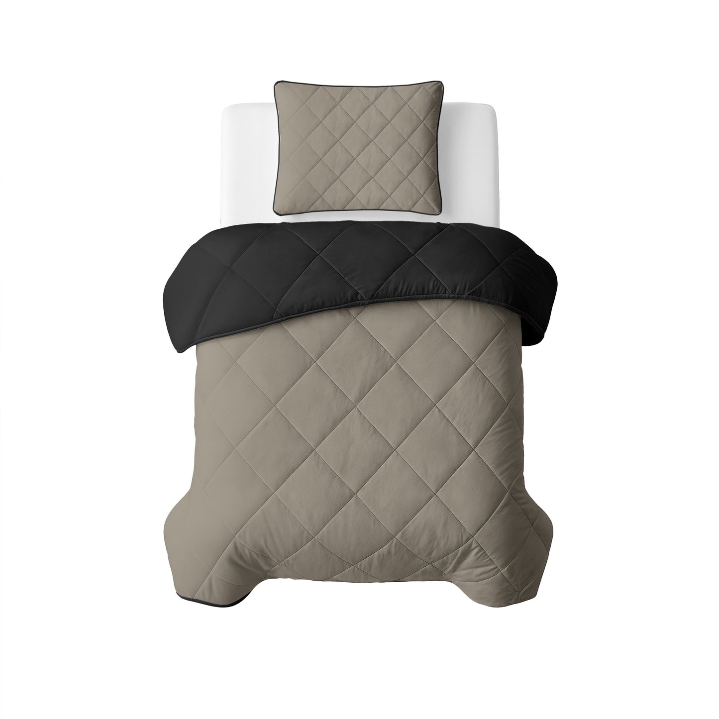 Lazy Dekbed Uni Taupe/Zwart 140 x 200 Met Kussensloop