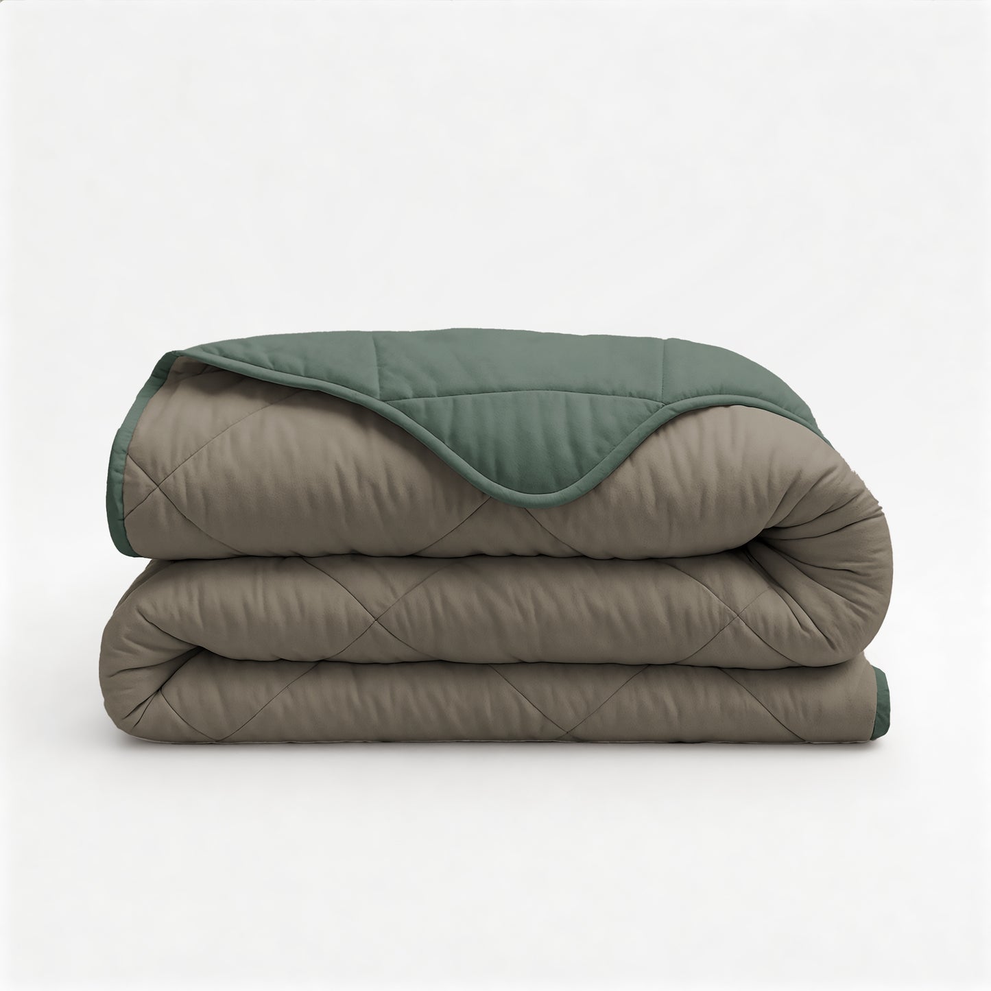 Lazy Dekbed Uni Groen/Taupe Grijs 200 x 200 Met Kussenslopen