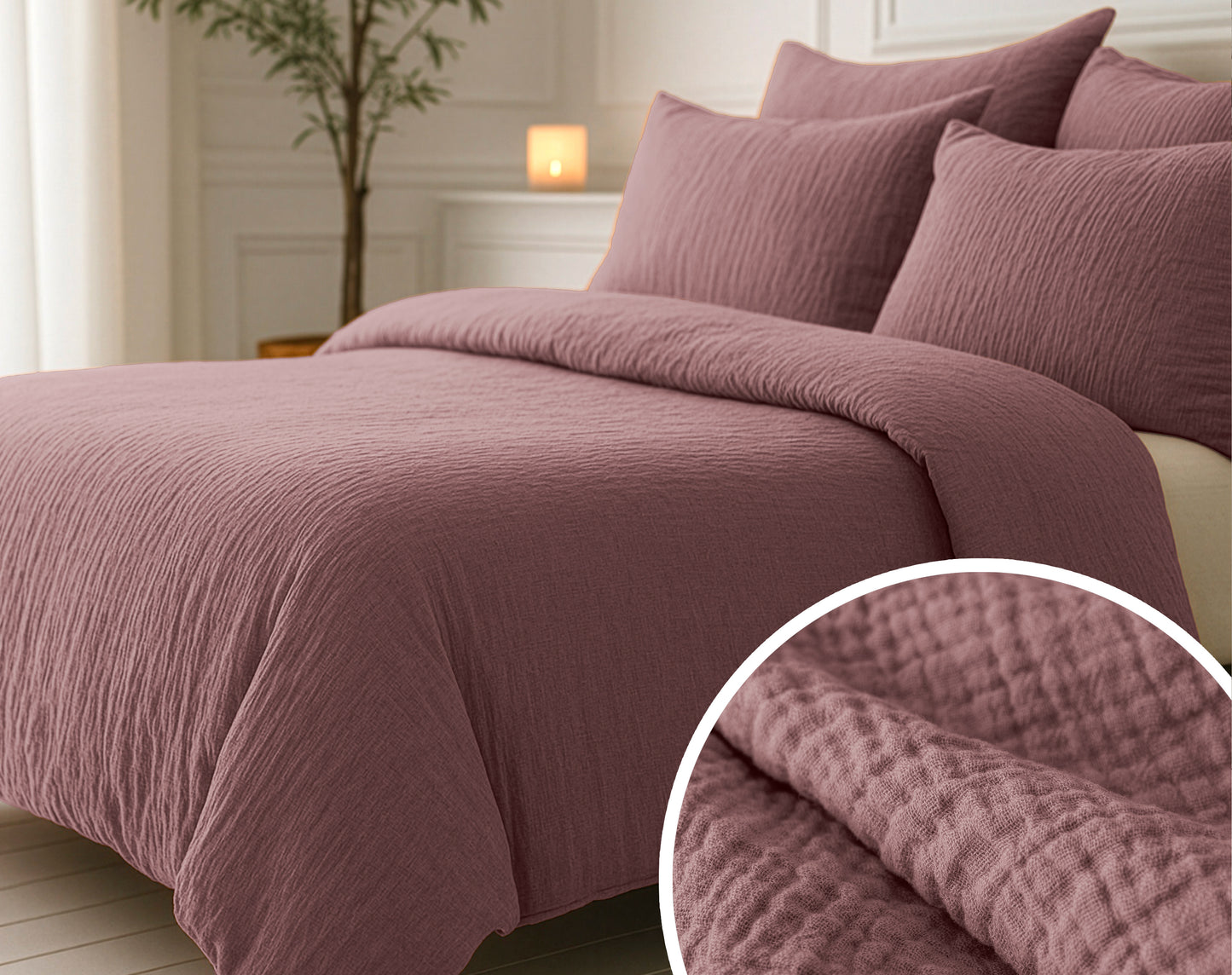 Lazy Dekbed Mousseline Oud roze 240 x 200 Met Kussenslopen