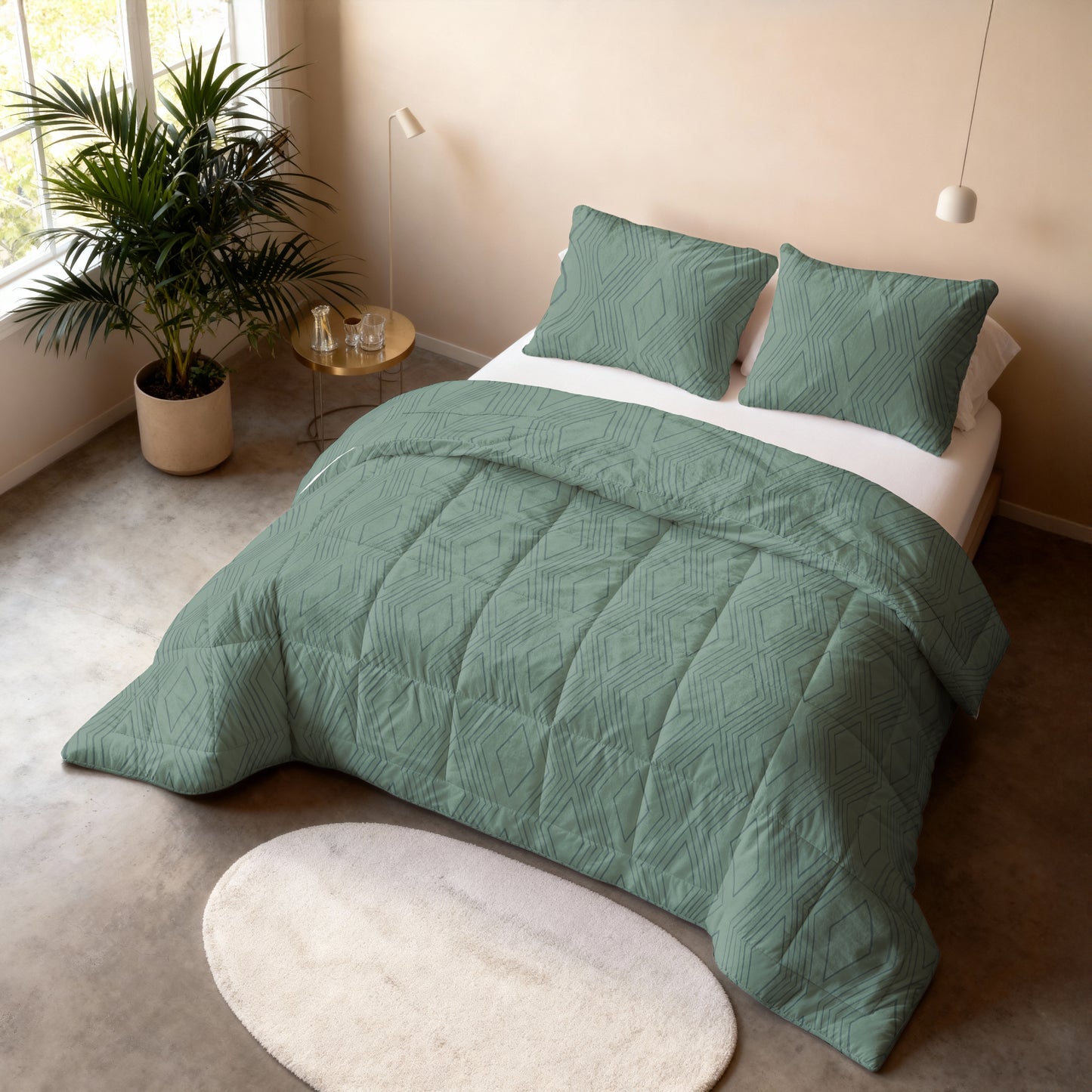All-in one Lazy dekbed Dorian Groen 200 x 200 Met Kussenslopen