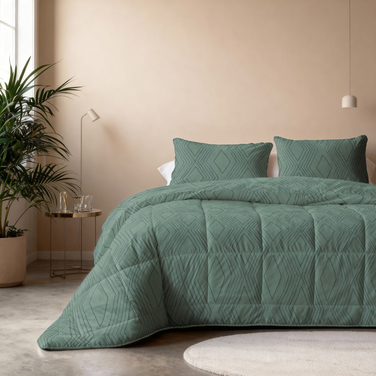 All-in one Lazy dekbed Dorian Groen 200 x 200 Met Kussenslopen