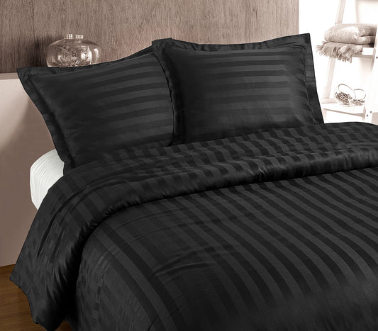 Dekbedovertrek met kussenslopen – Hotel Stripe Zwart