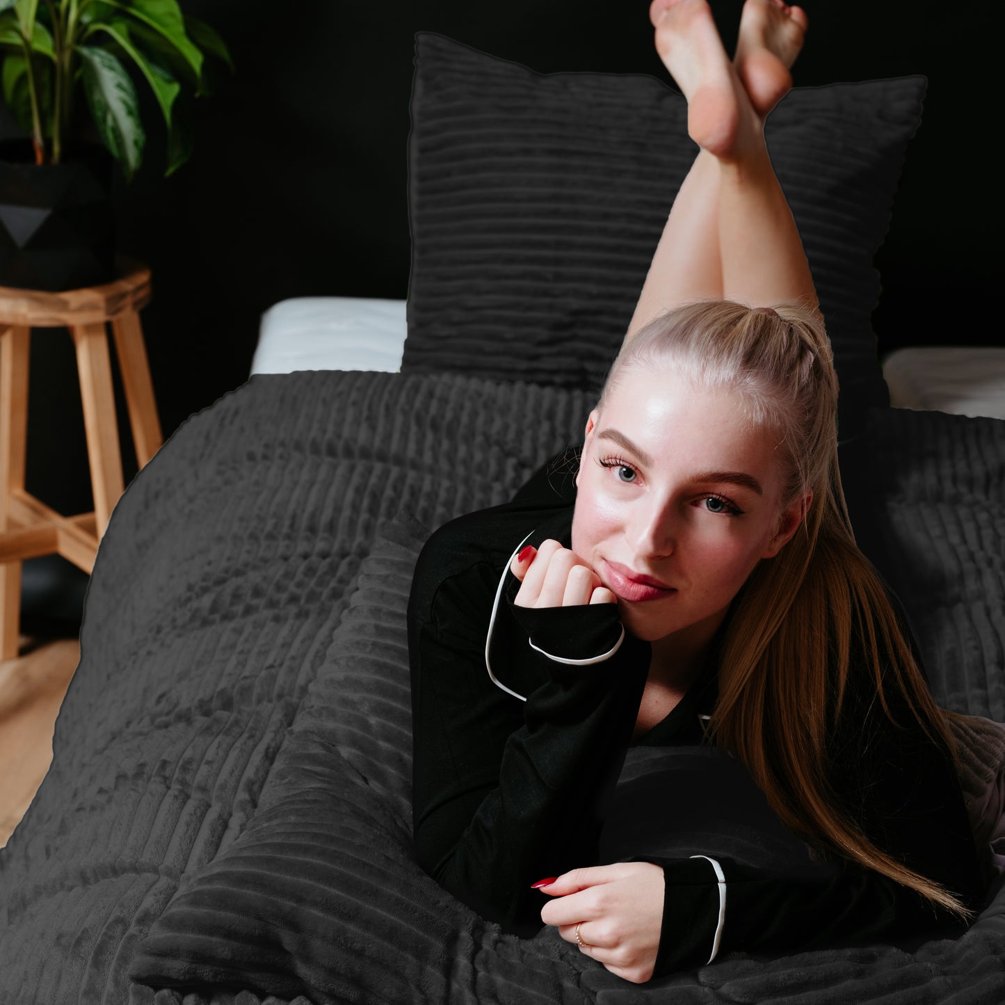 Rib Teddy Zwart 140x200/220