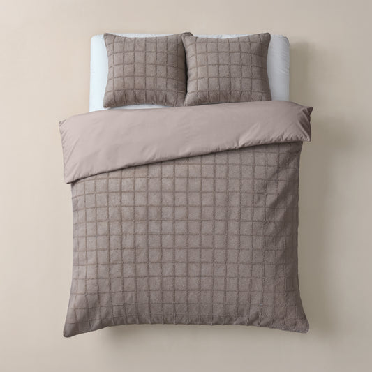 Faux Fur Check Taupe 240x200/220