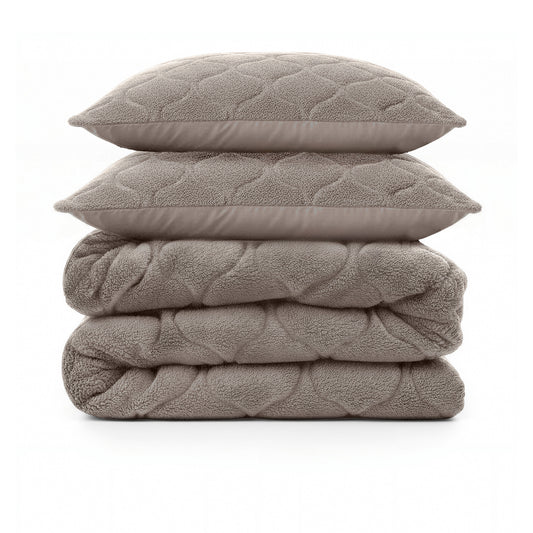 Lazy Dekbed Teddy Taupe/Grijs 200 x 200 Met Luxe Kussenslopen