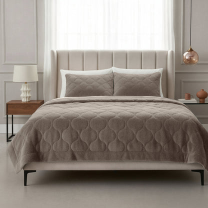 Lazy Dekbed Teddy Taupe/Grijs 240 x 200 Met Luxe Kussenslopen
