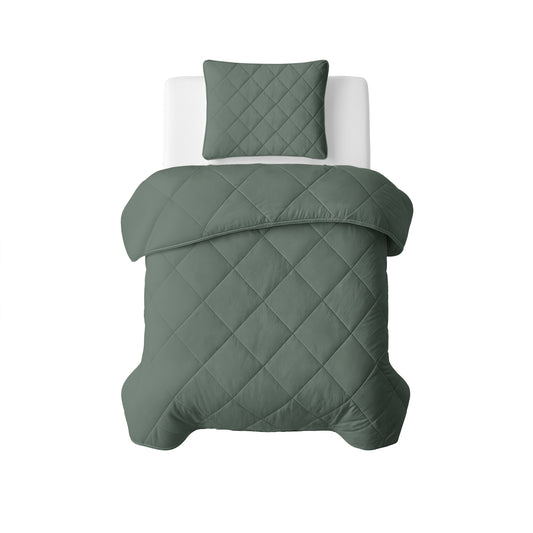 Lazy Dekbed Uni Grijs/Groen 140 x 200 Met Kussensloop