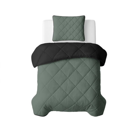 Lazy Dekbed Uni Groen/Zwart 140 x 200 Met Kussensloop