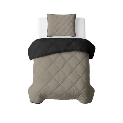 Lazy Dekbed Uni Taupe/Zwart 140 x 200 Met Kussensloop