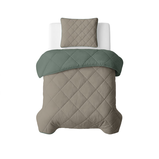 Lazy Dekbed Uni Groen/Taupe 140 x 200 Met Kussensloop