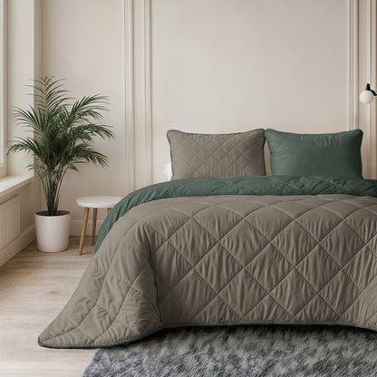 Lazy Dekbed Uni Groen/Taupe 140 x 200 Met Kussensloop