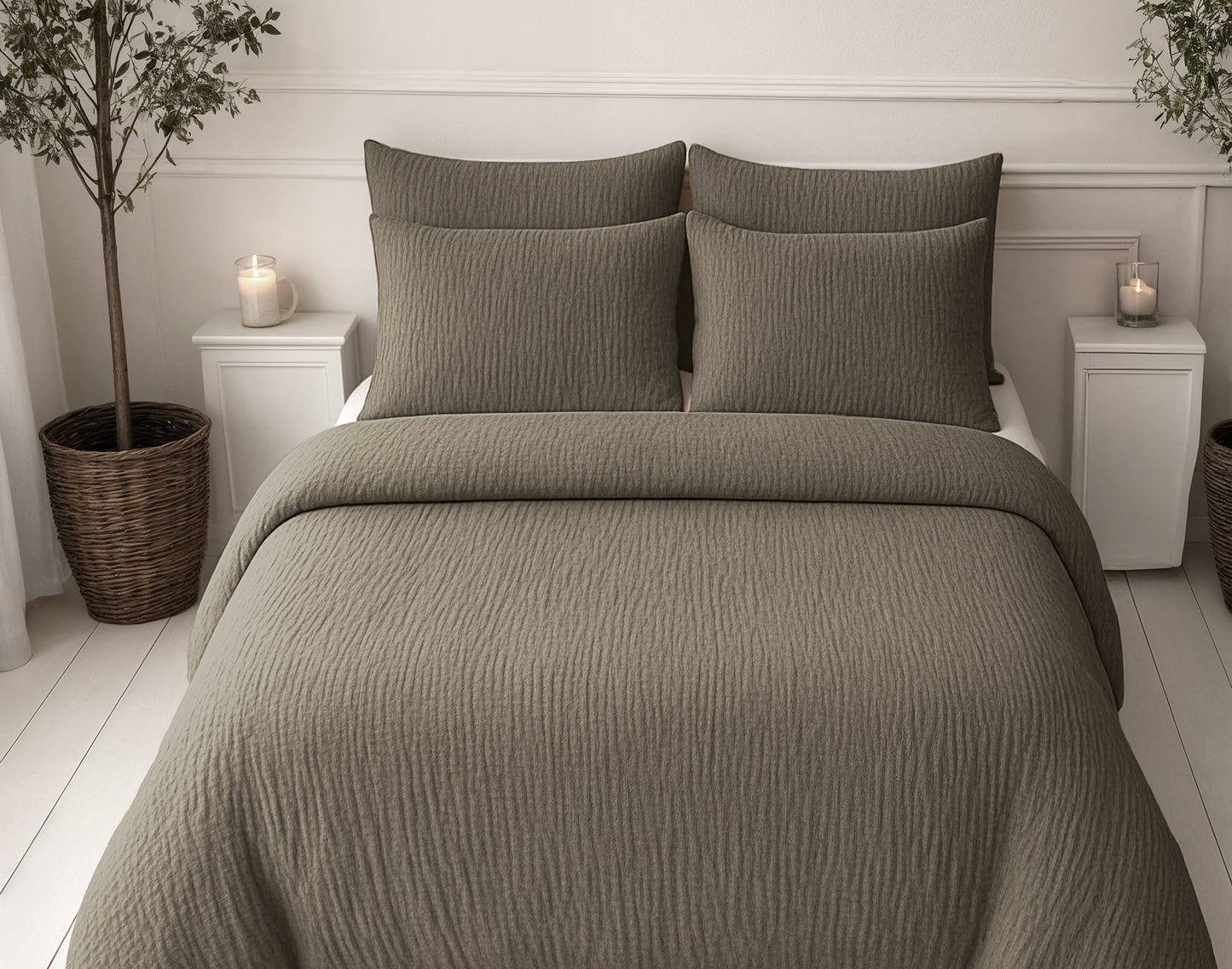 Lazy Dekbed Mousseline Taupe 140 x 200 Met Kussensloop
