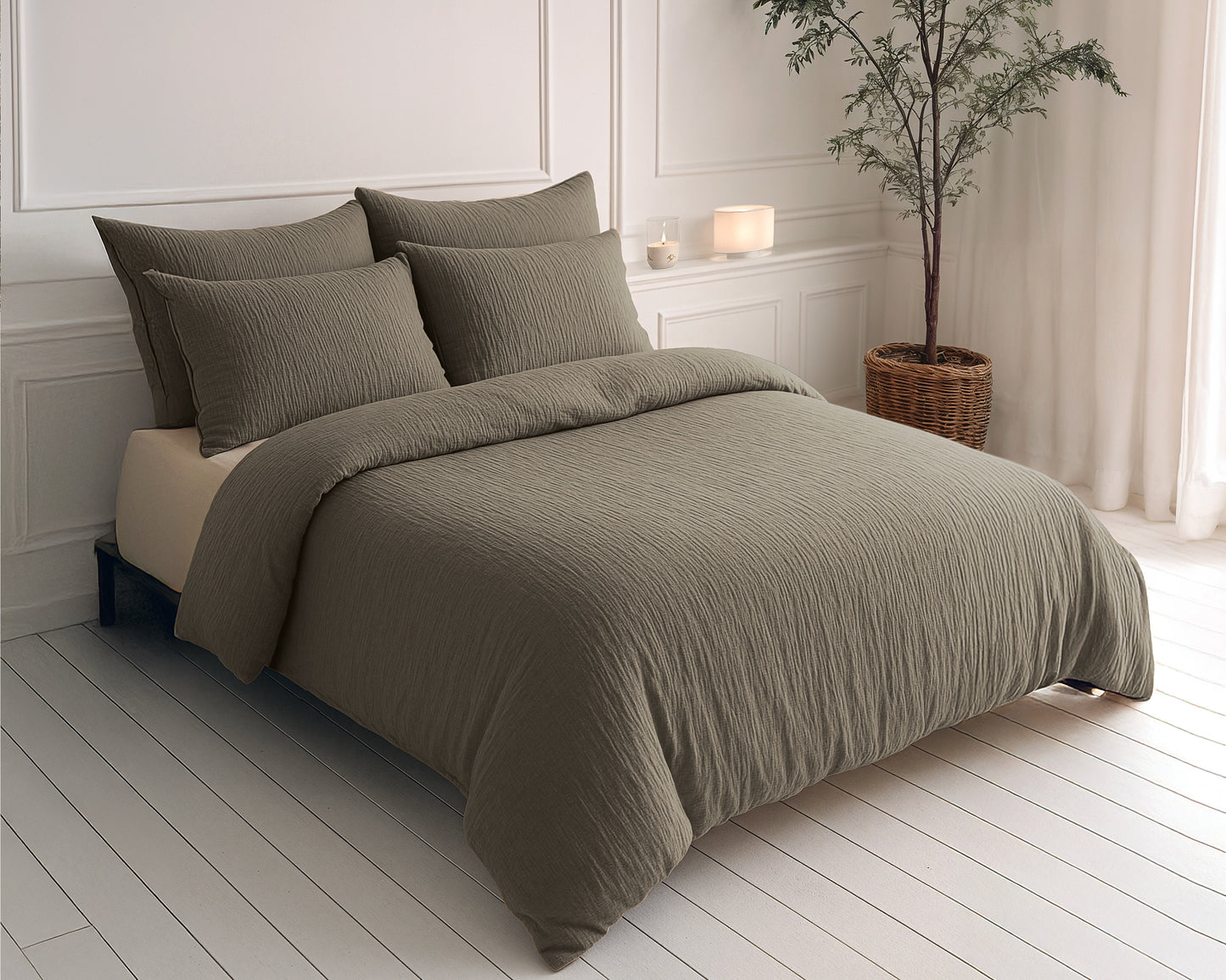 Lazy Dekbed Mousseline Taupe 140 x 200 Met Kussensloop