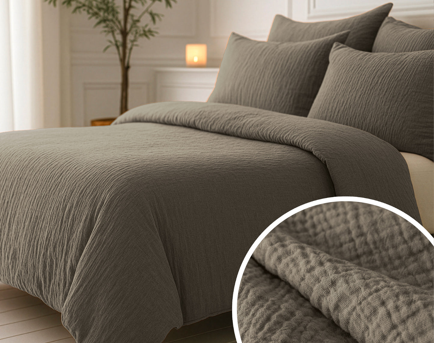 Lazy Dekbed Mousseline Taupe 140 x 200 Met Kussensloop