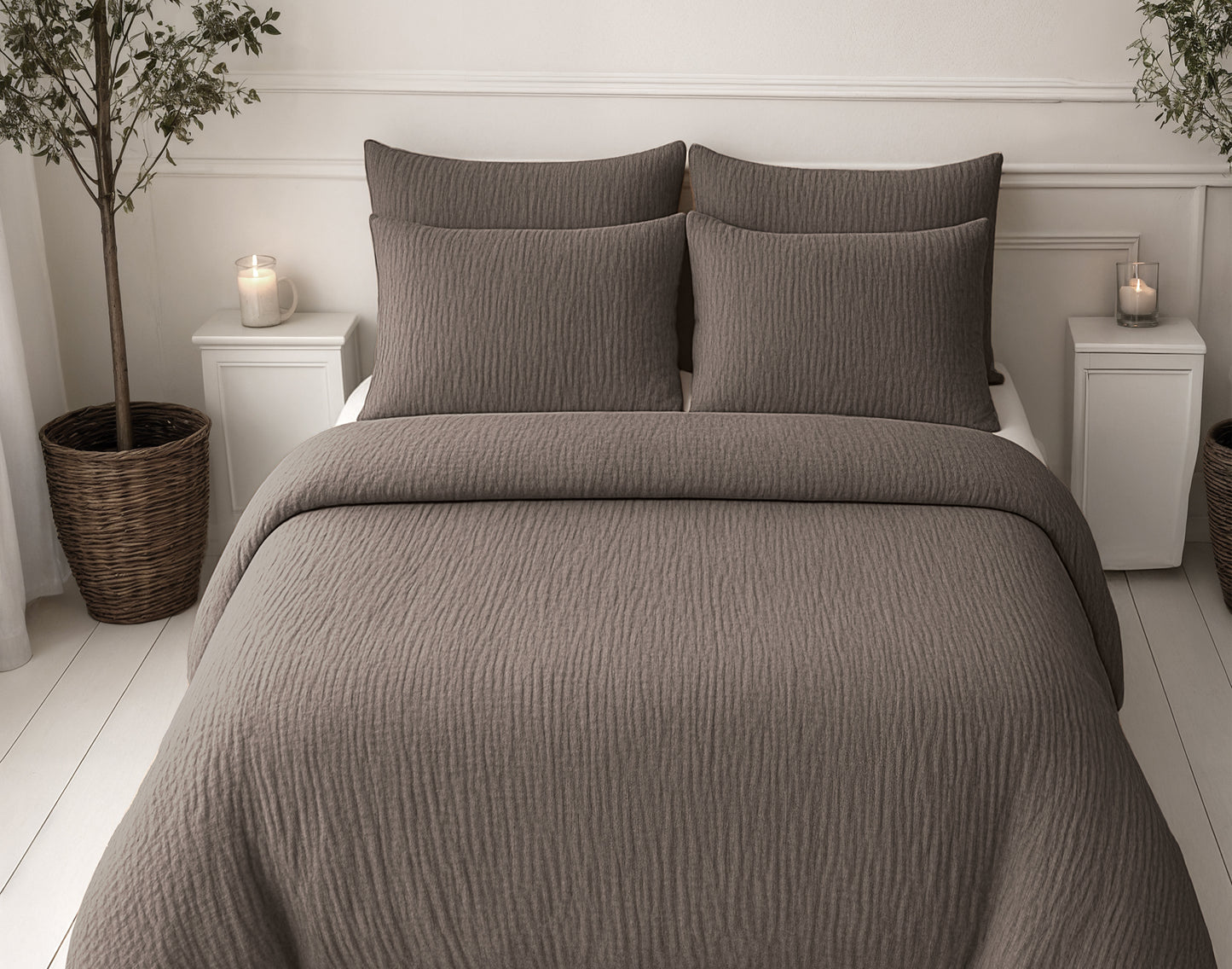 Lazy Dekbed Mousseline Donker Taupe 200 x 200 Met Kussenslopen