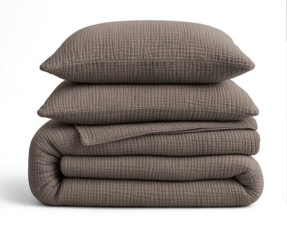 Lazy Dekbed Mousseline Donker Taupe 200 x 200 Met Kussenslopen