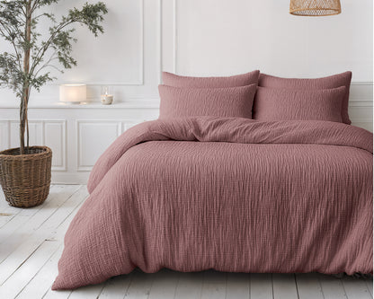 Lazy Dekbed Mousseline Oud roze 140 x 200 Met Kussensloop
