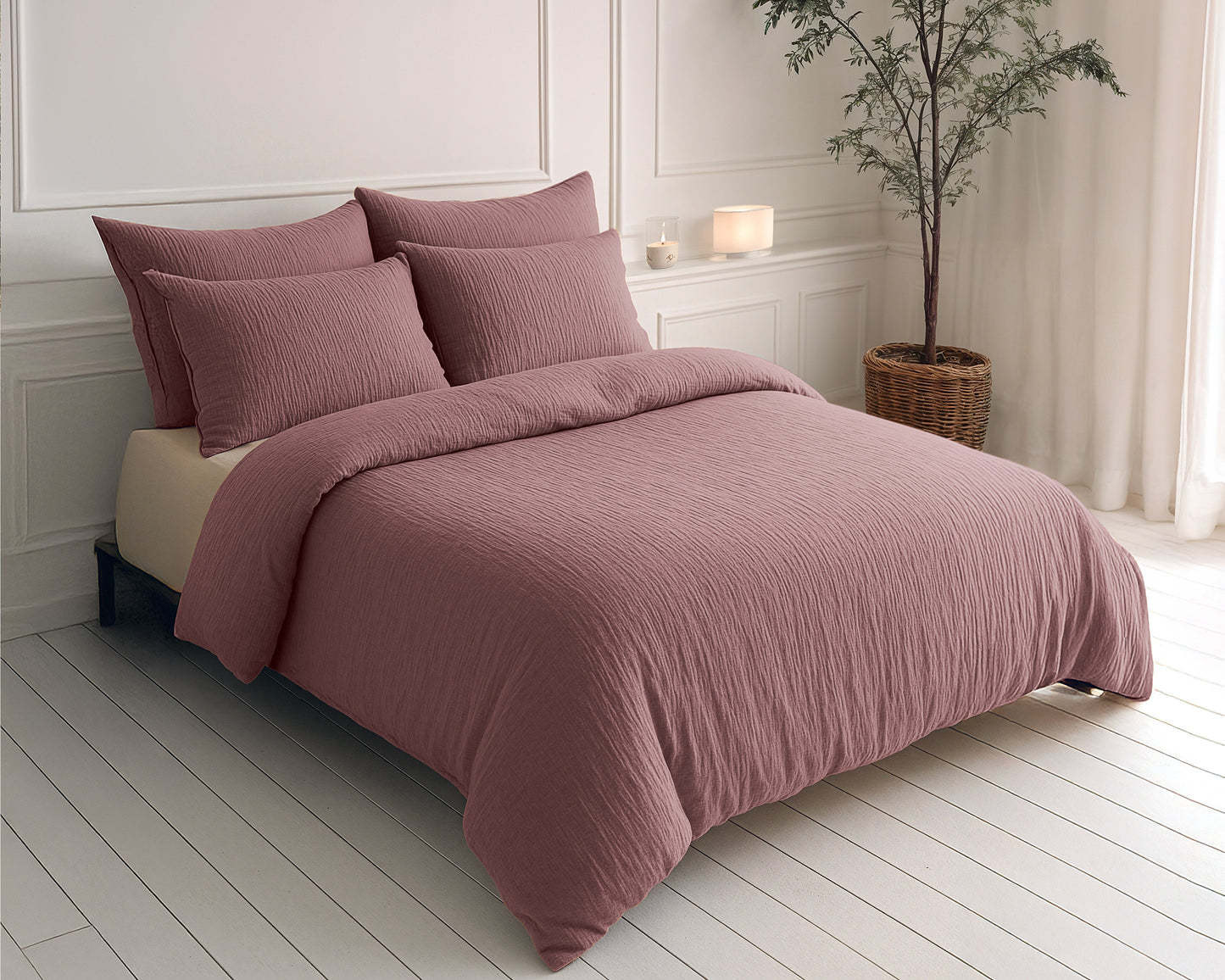 Lazy Dekbed Mousseline Oud roze 200 x 200 Met Kussenslopen