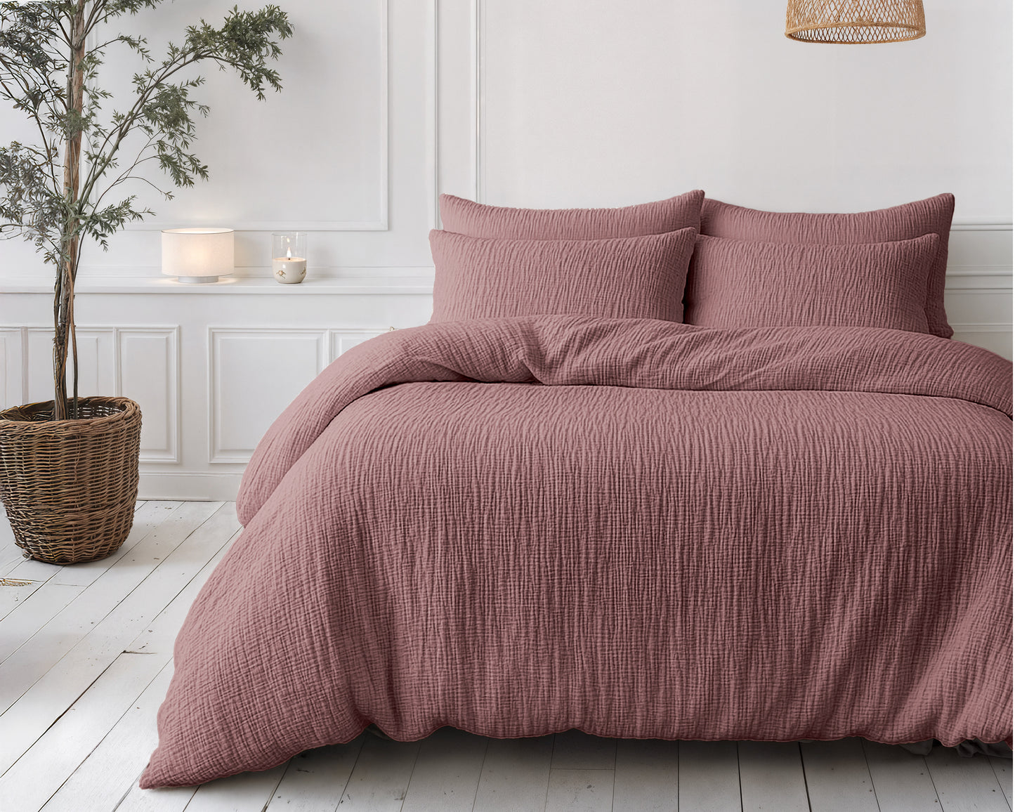 Lazy Dekbed Mousseline Oud roze 240 x 200 Met Kussenslopen
