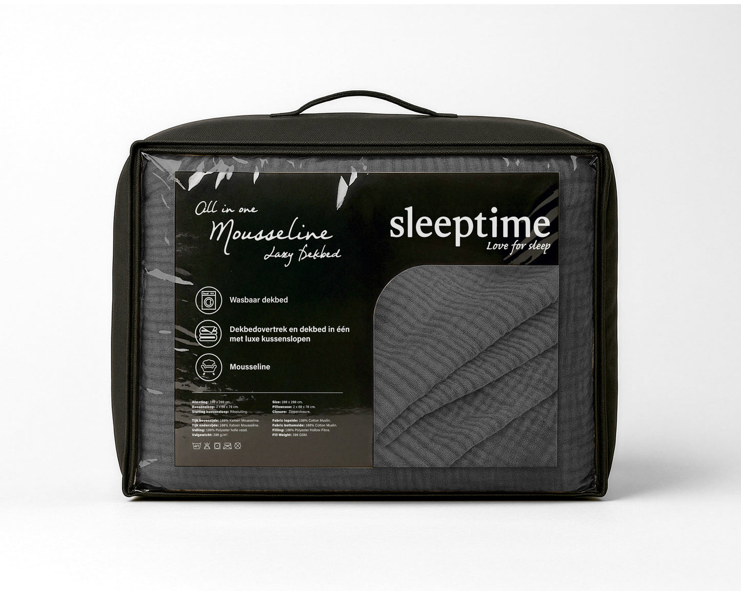 Lazy Dekbed Mousseline Antraciet 140 x 200 Met Kussensloop