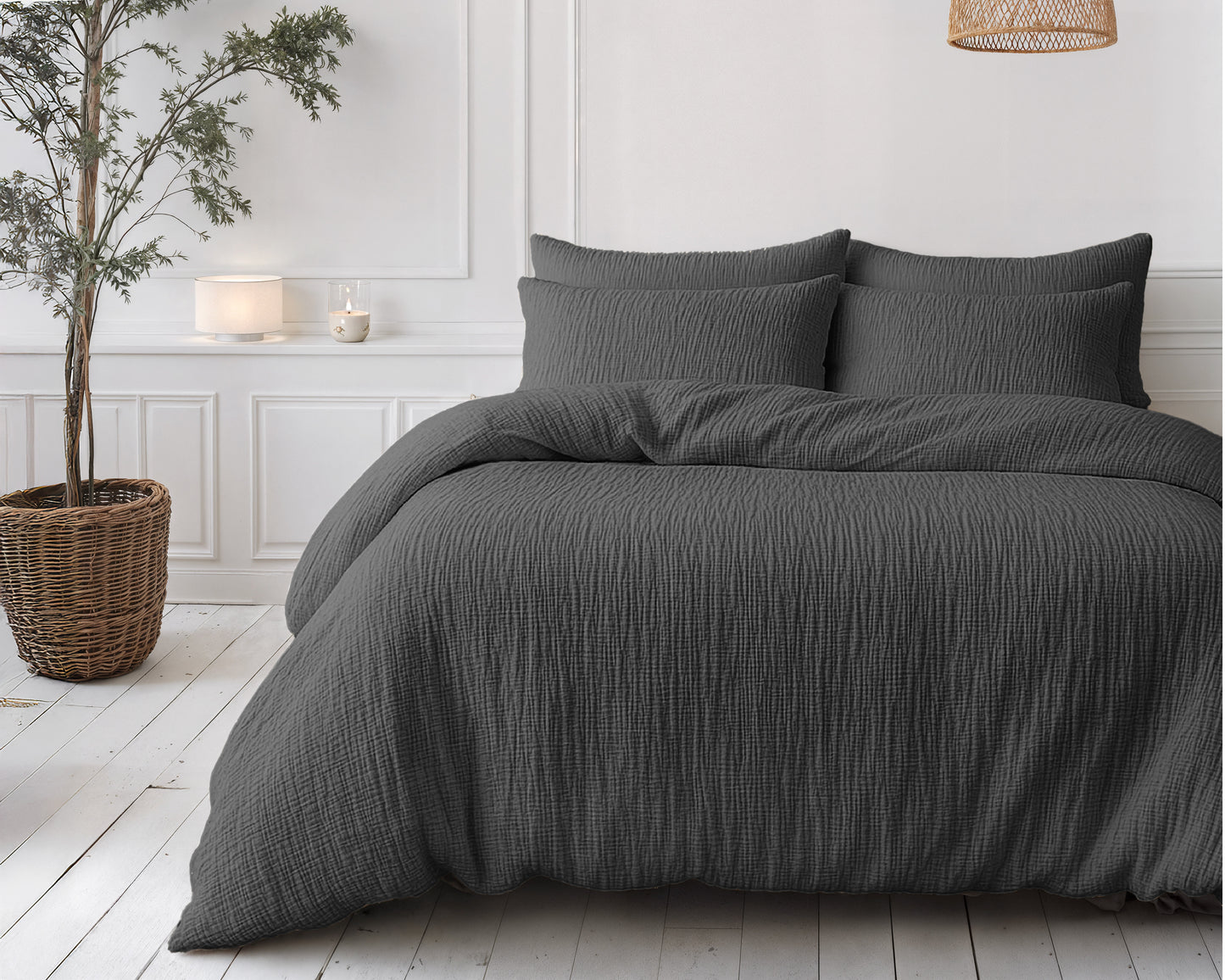 Lazy Dekbed Mousseline Antraciet 200 x 200 Met Kussenslopen