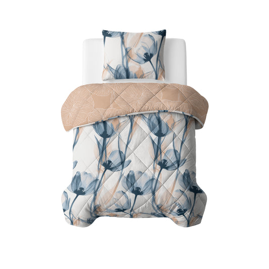 Lazy Dekbed Glass Flower Blauw 140 x 200 Met Kussensloop