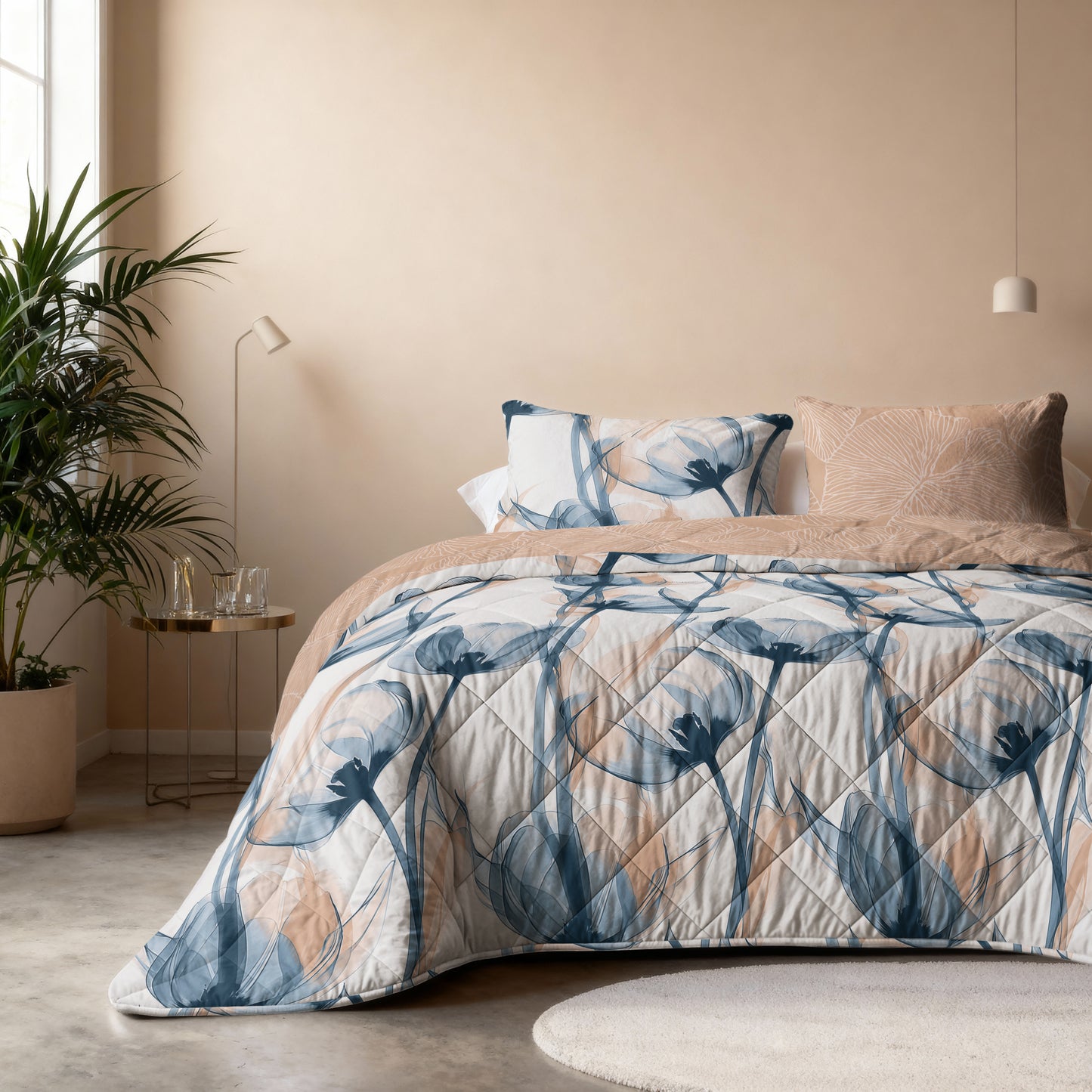 Lazy Dekbed Glass Flower Blauw 200 x 200 Met Kussenslopen